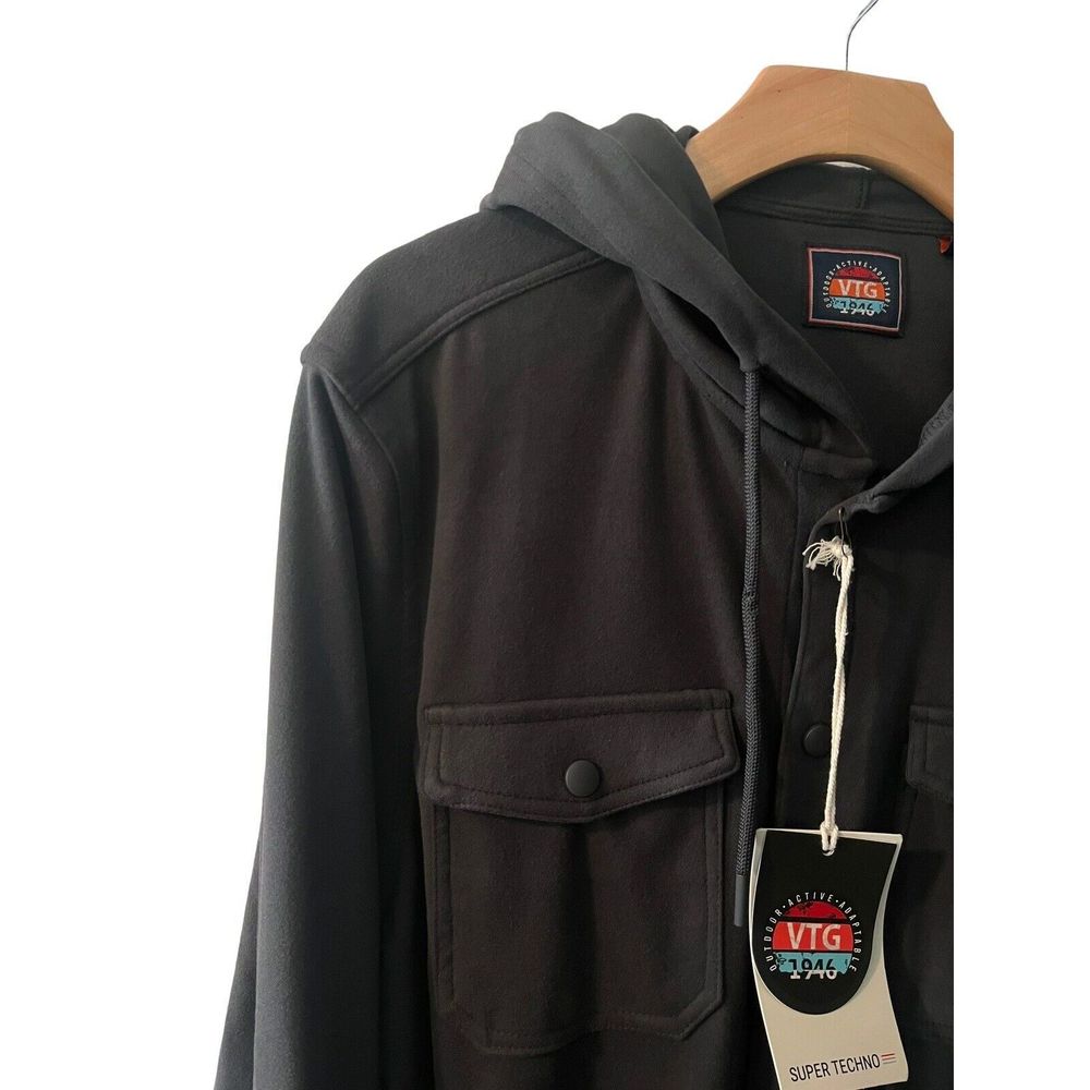 (SOLD)VTG 1946 Brand Shacket Mens Large Shirt Jacket Charcoal Gray Full Button - Picture 2 of 11